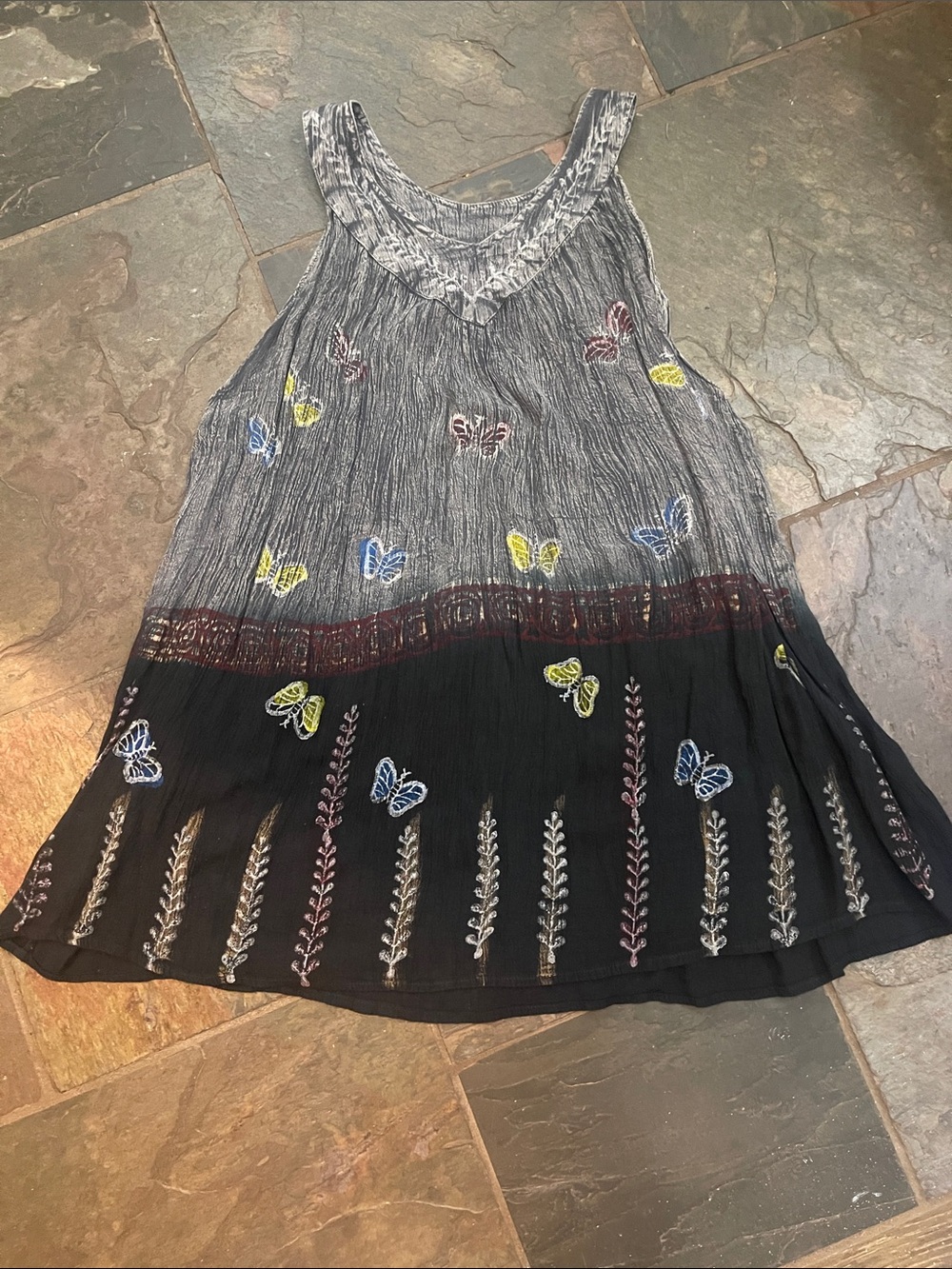 Advance Apparels Gray and Black Butterfly Embroidered Sleeveless Dress